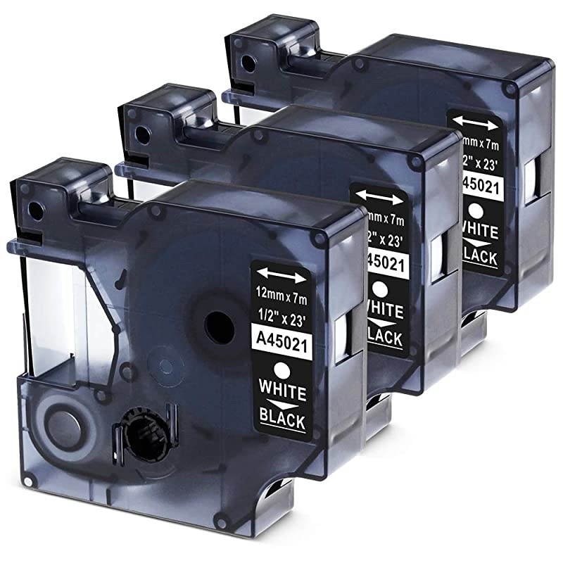 Compatible Label Tape Replacement for Dymo D1 Label Tape 45021 White on Black Permanent Polyester Tapes 1/2-Inch Compatible with DYMO LabelManager 160 210D 280 360D COLORPOP, 3-Pack