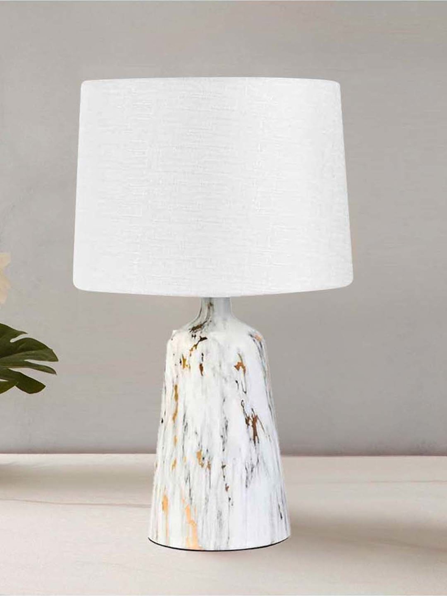 @home Nilkamal White Metal Marbela Trapeze Table Lamp