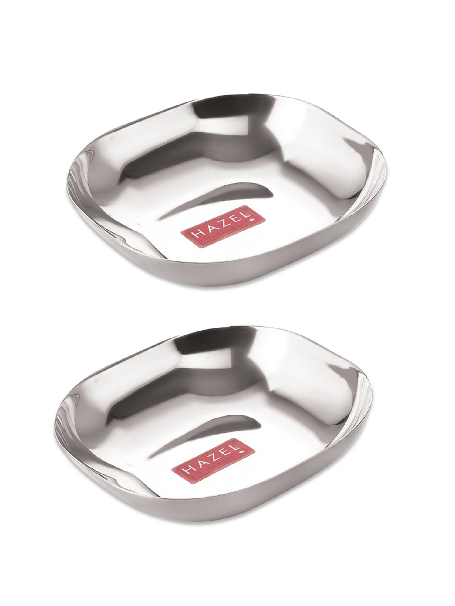HAZEL Steel Dessert Silver Plate Square Shaped for Snacks, Breakfast Set Of 2 450 ml each, Silver