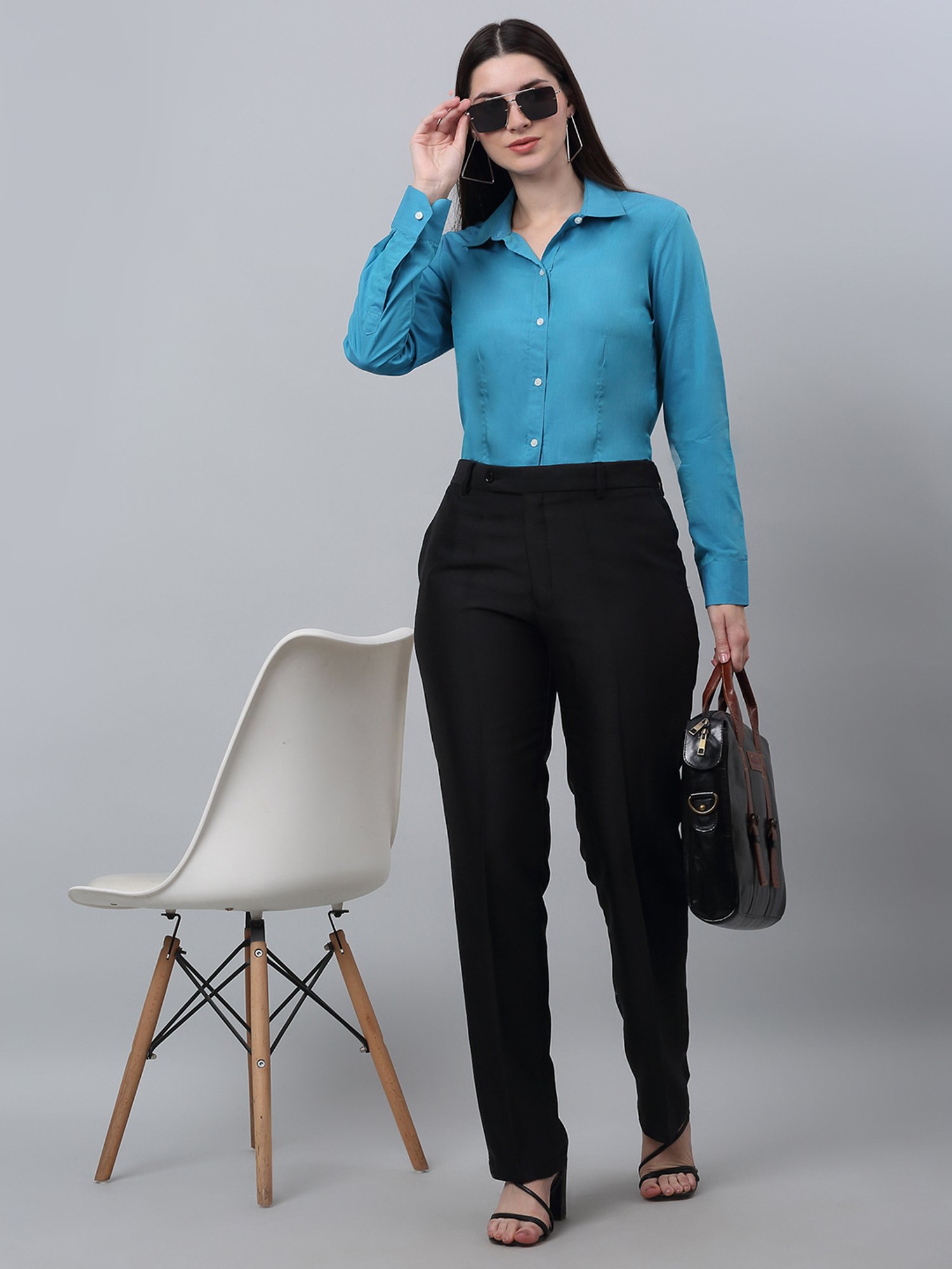 Crozo By Cantabil Turquoise Cotton Regular Fit Shirt