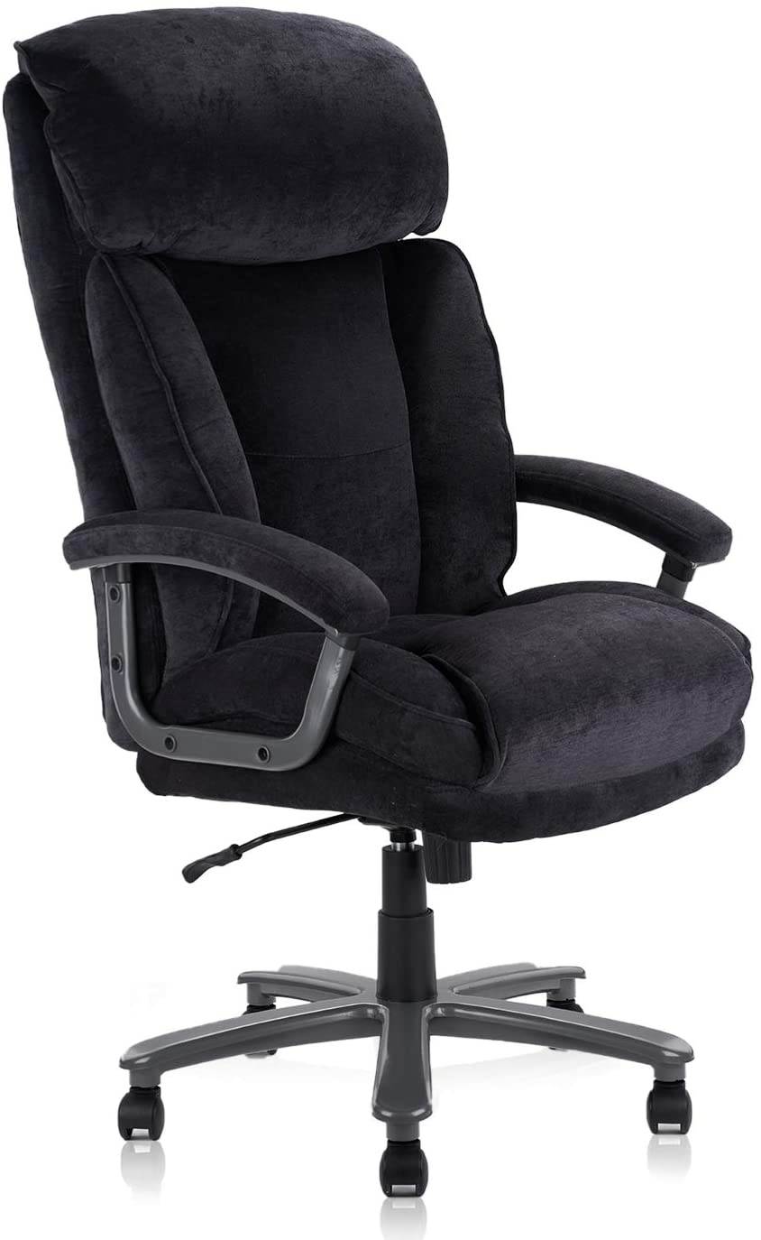 COLAMY Ergonomic Big and Tall Executive Office Chair with Upholstered Swivel 400lbs High Capacity Adjustable Height Thick Padding Headrest and Armrest for Home Office Black