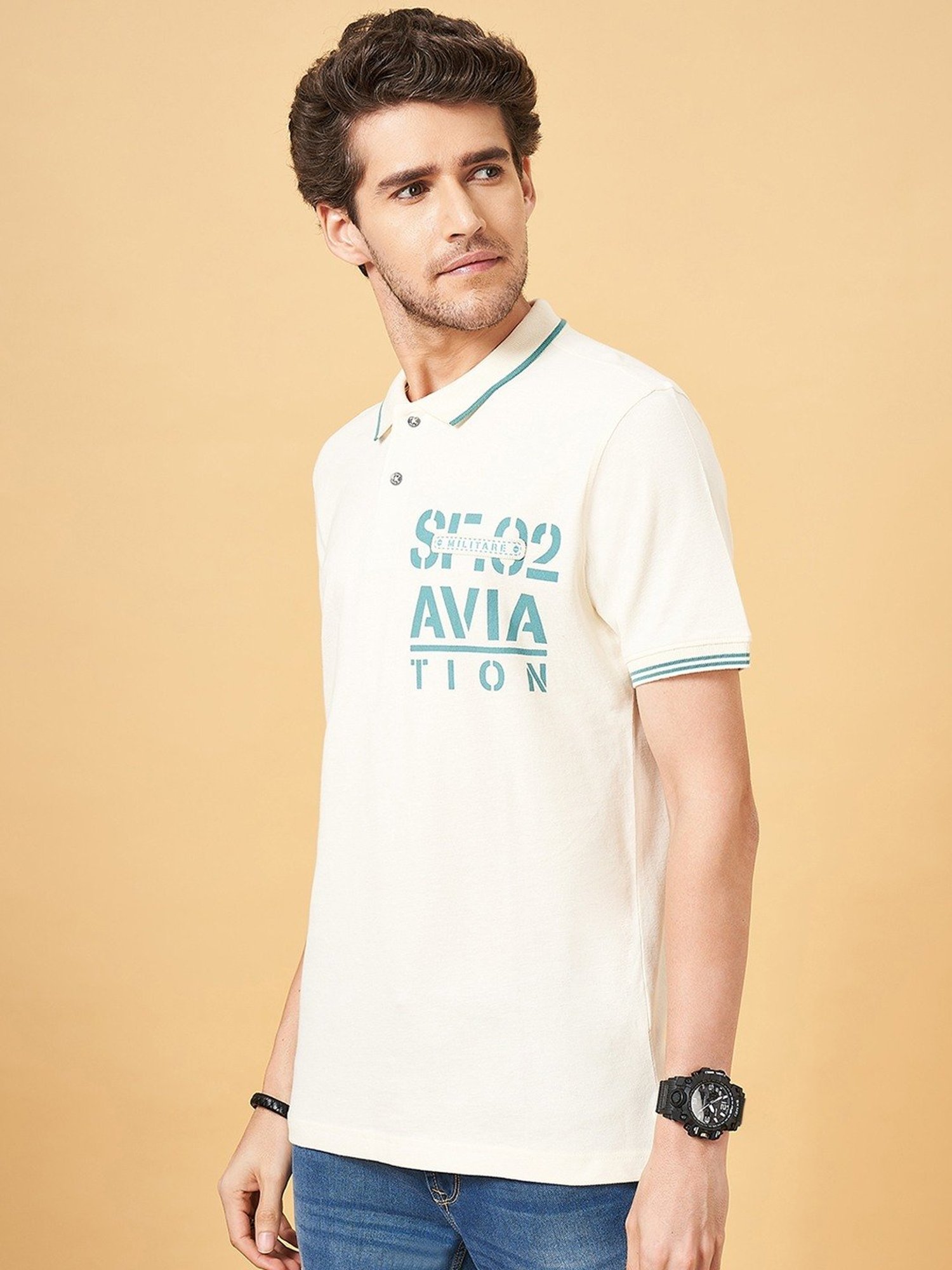 Sf Jeans By Pantaloons Marshmallow Slim Fit Polo T-Shirt