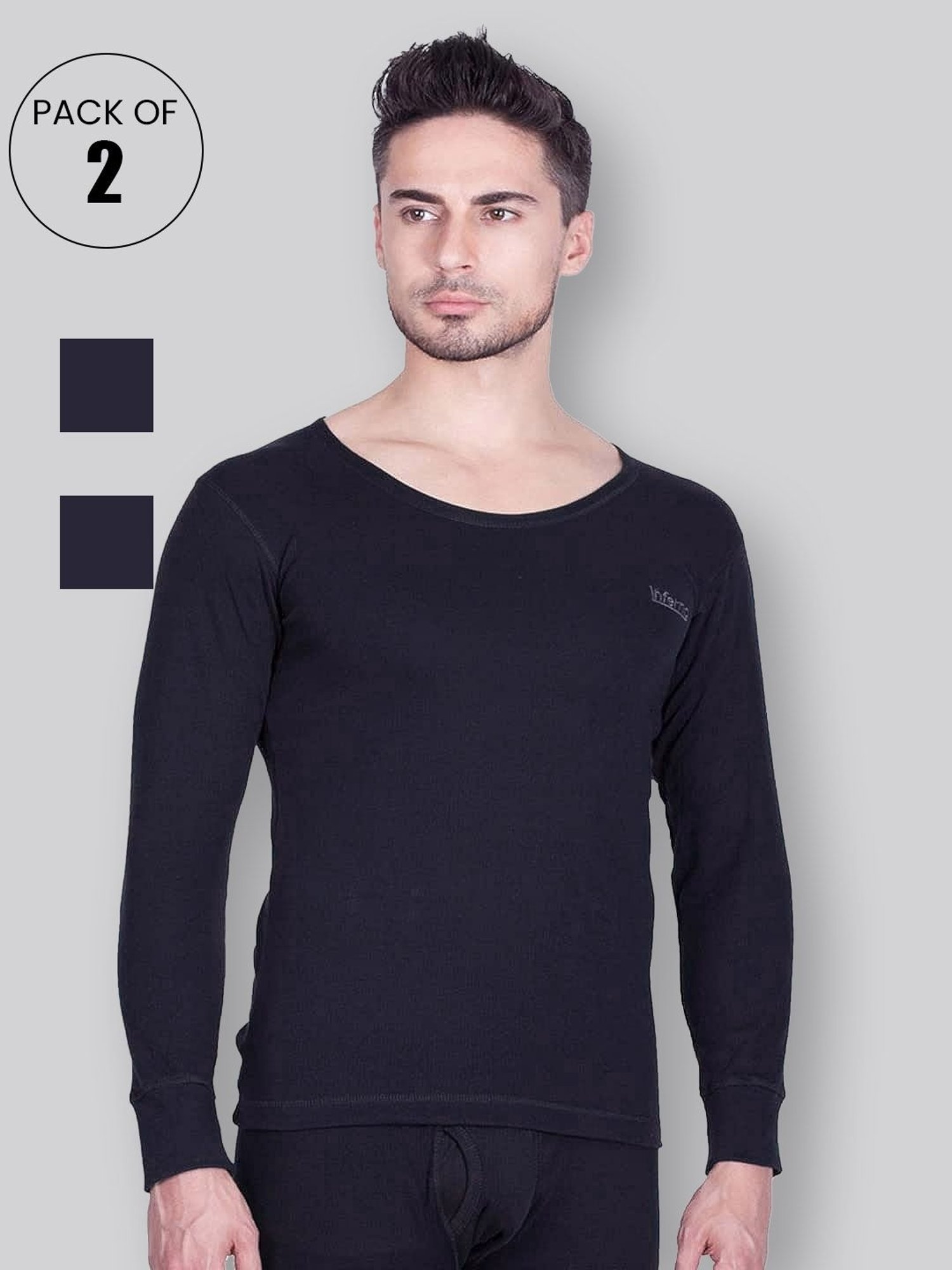 LUX Inferno Blue Skinny Fit Striped Thermal Top - Pack of 2