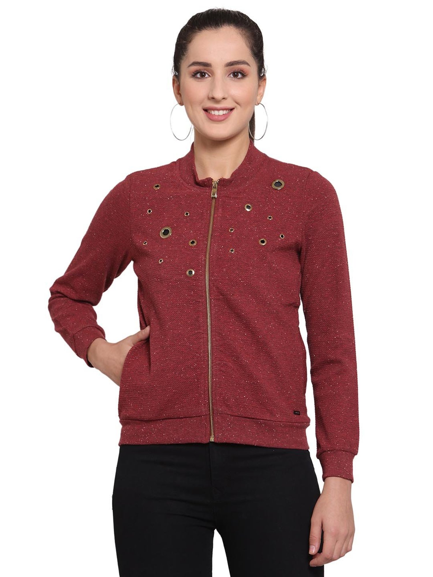 Juelle Maroon Round Neck Sweatshirt