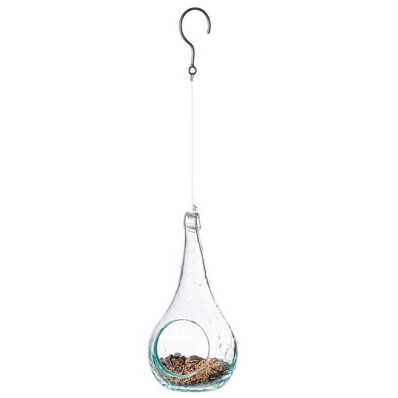 Wind & Weather Handcrafted Small Glass Bird Feeder with Hanging Wire and Hook