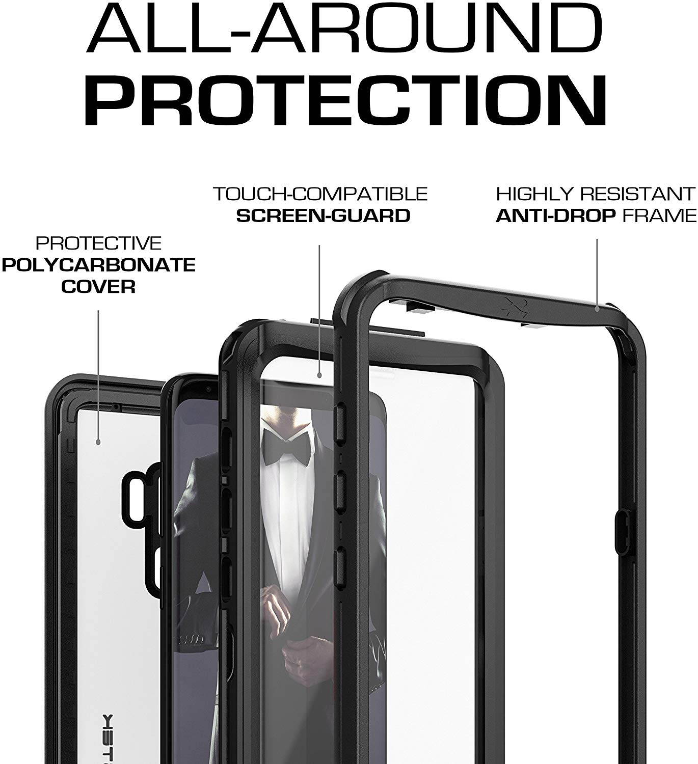 Ghostek Nautical Galaxy S9 Plus Waterproof Case with Screen Protector Slim Extreme Heavy Duty Protection Tough Shockproof Full Body Underwater Watertight Seal for 2018 Galaxy S9+ (6.2 Inch) - (Black)