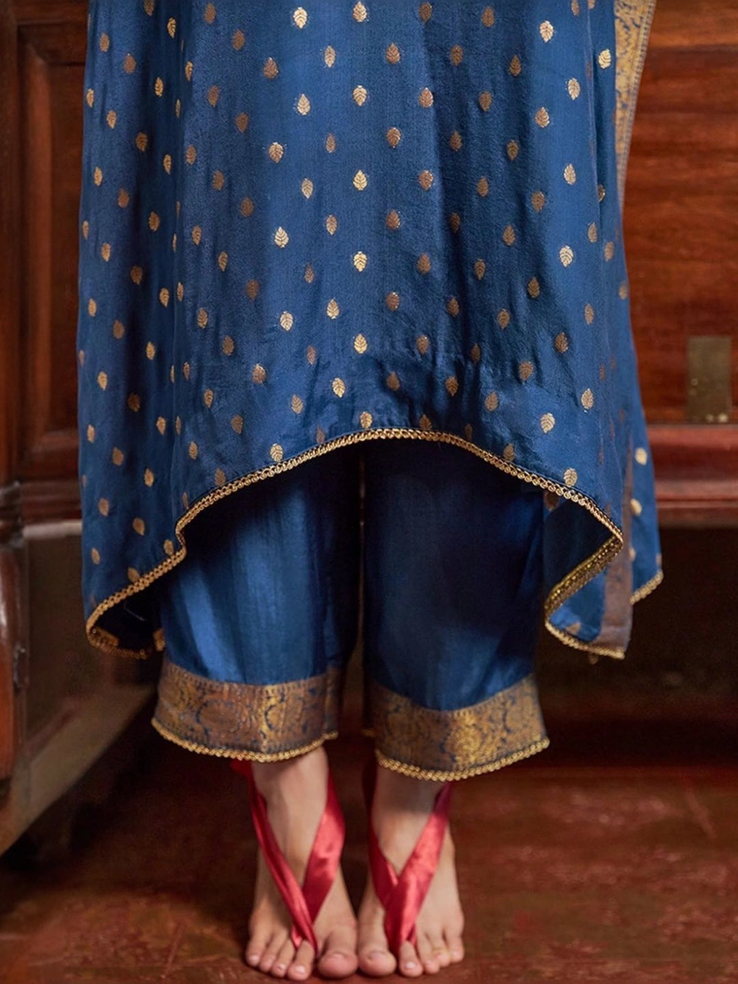 Ganga Fashions Blue Opal Woven Kaftan with Pant