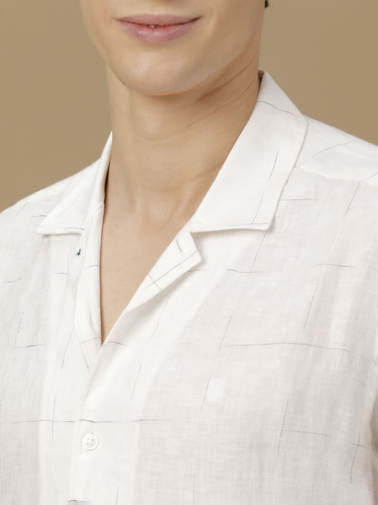 Linen Club White Linen Contemporary Fit Checks Shirt