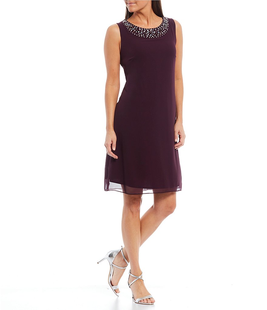 Kay Unger Long Bishop Sleeve V-Neck Crepe A-Line Dress