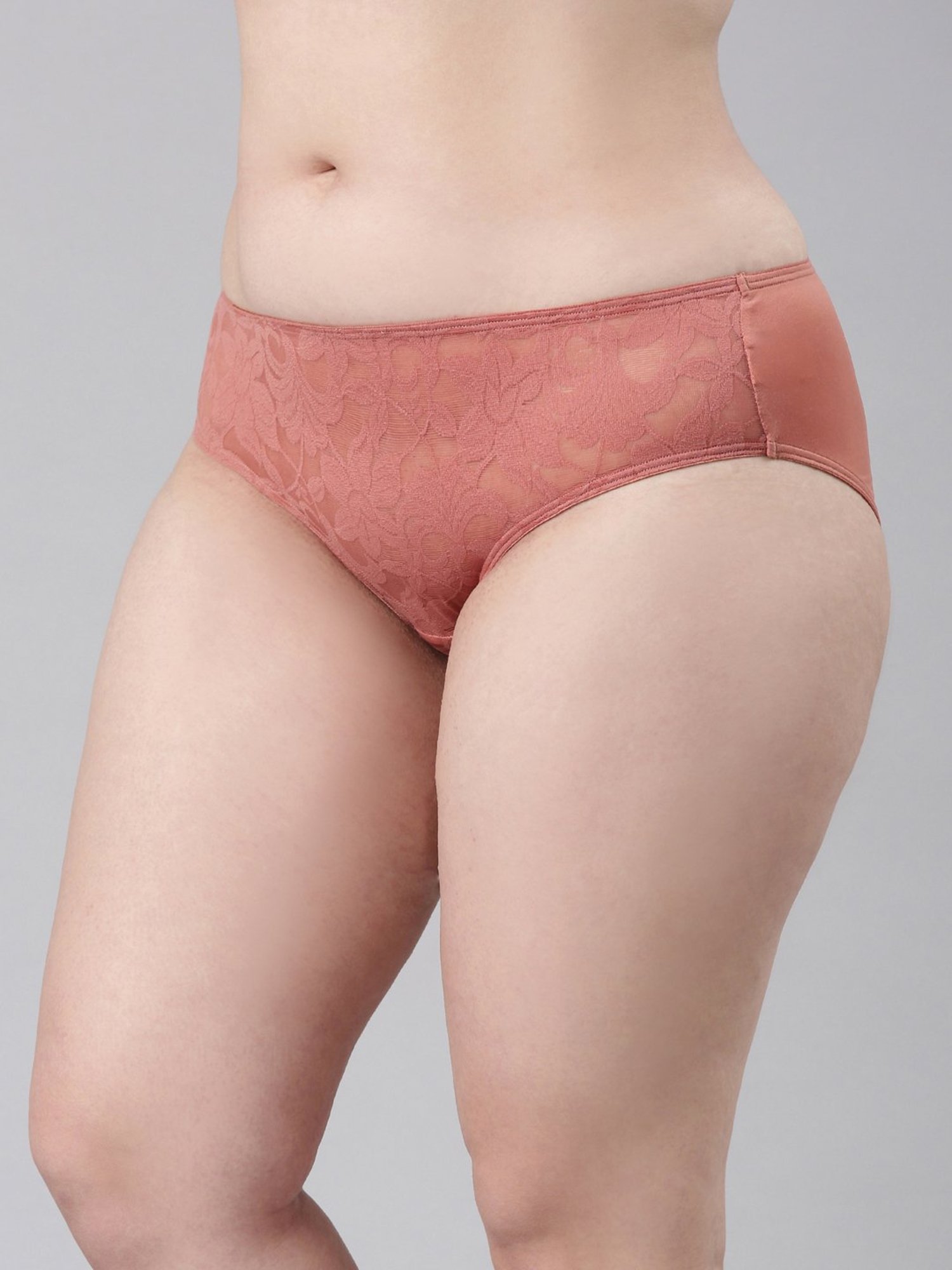 Enamor Nude Pink Lace Work Hipster Panty