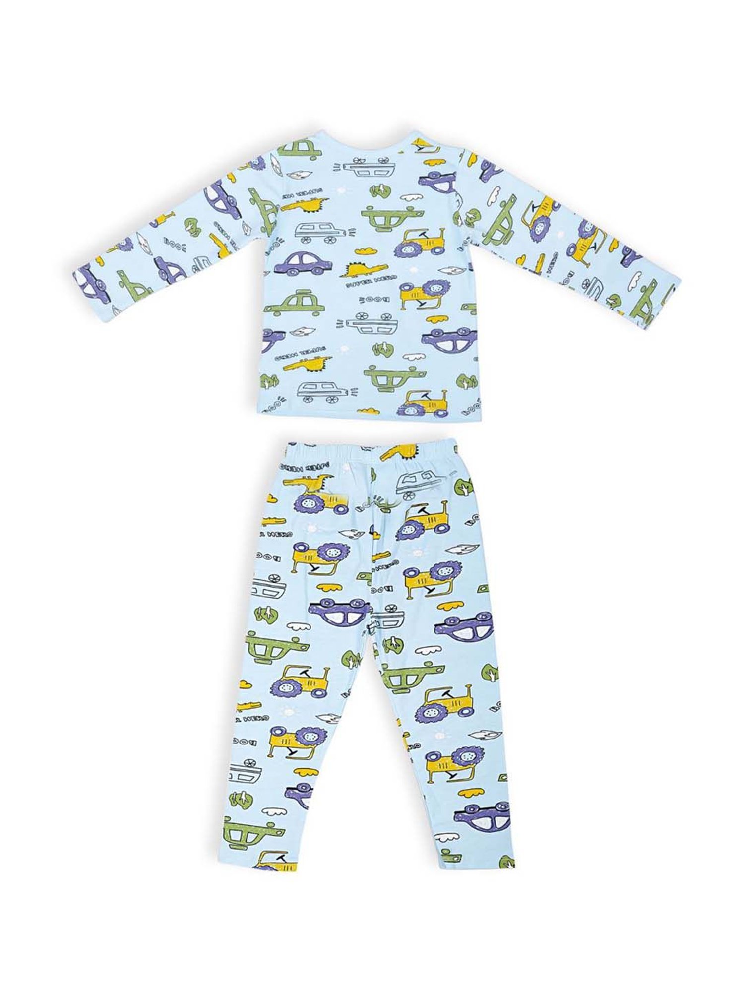 Baby Moo Kids Blue Cotton Printed T-Shirt & Pyjama