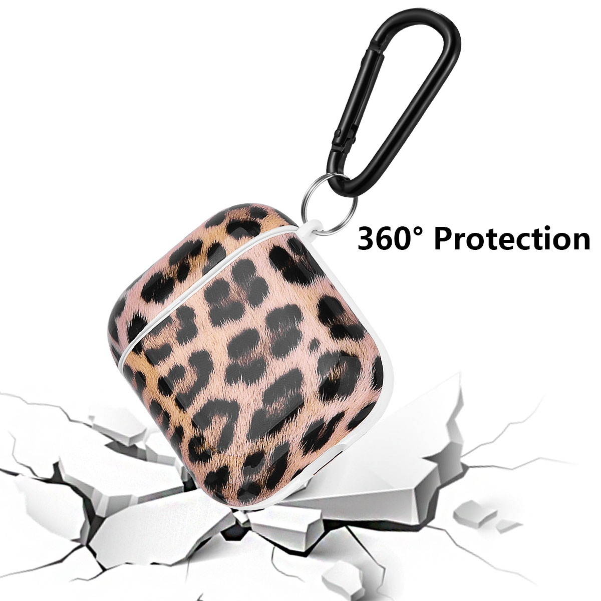 Designer Hard Shell Protective Case with Carabiner Clip for Apple AirPods - Leopard