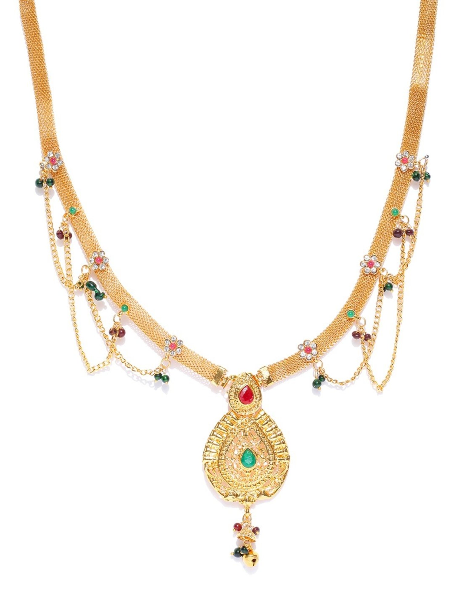 Zaveri Pearls Green & Pink Stones Studded Traditional Kamarbandh-ZPFK7025