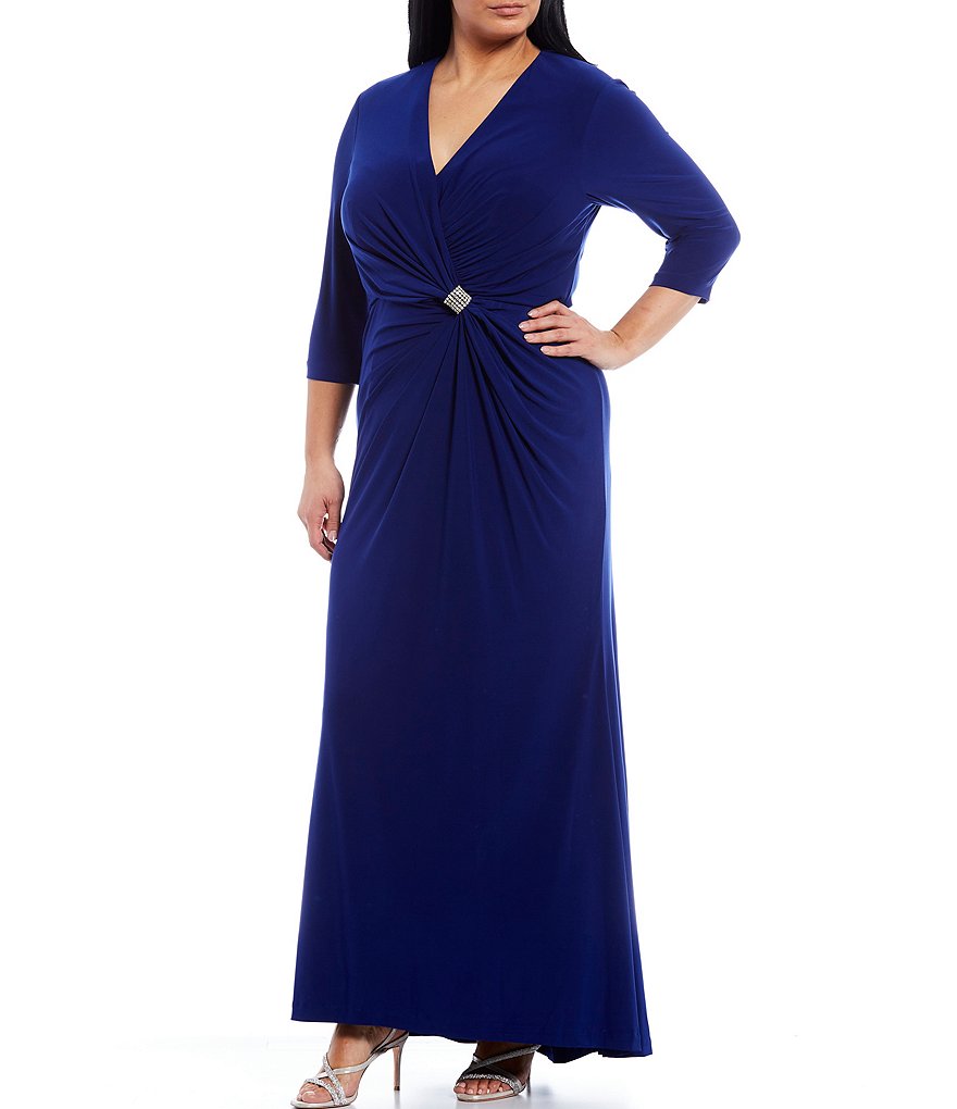 Jessica Howard Plus Size Crew Neck 3/4 Sleeve Printed Trapeze Dress