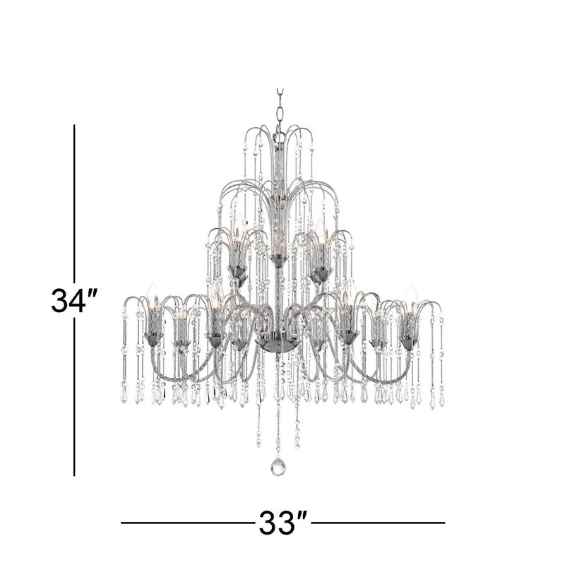 Vienna Full Spectrum Chrome Large Chandelier 33" Wide Crystal Rain 12-Light Fixture for Dining Room House Foyer Kitchen Entryway