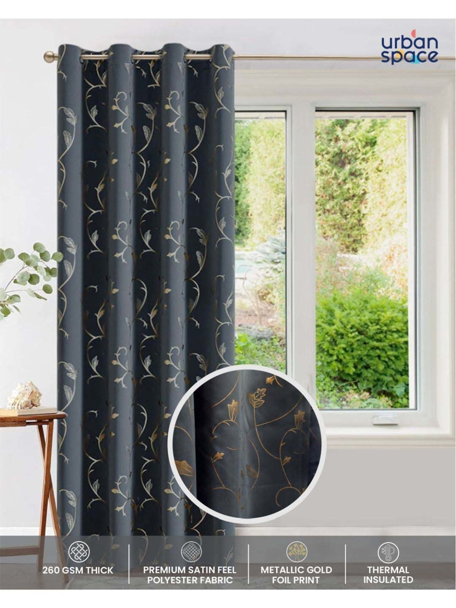 Swayam Brown Paisley J&B Blackout Eyelet Door Curtain - Single Piece (7 Ft)