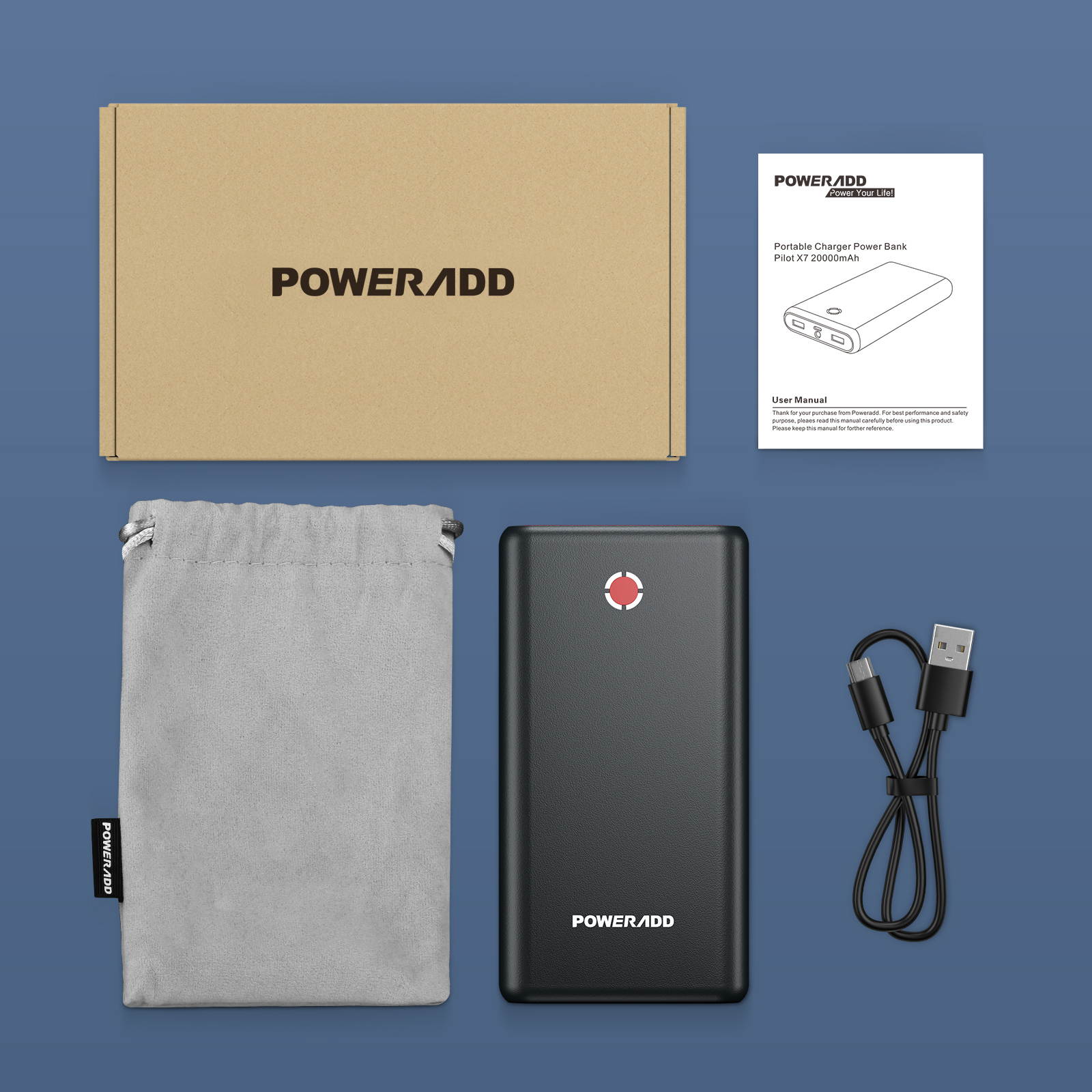 Poweradd 20000mAh Power Bank 20000 Portable Charger with 3.4A Dual USB Ports External Battery for iPhone, iPad, Galaxy Cellphone