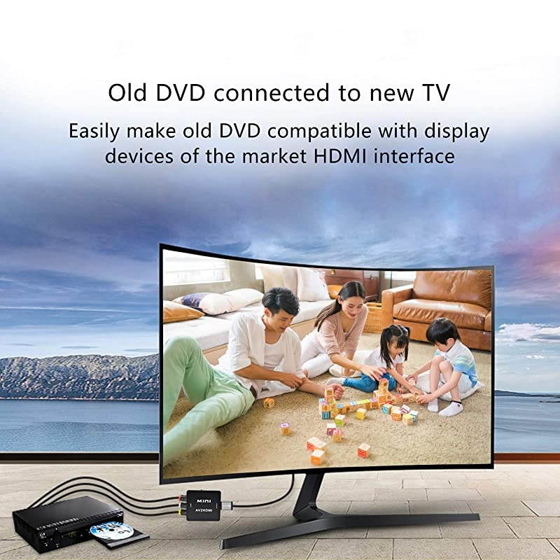 AV to HDMI tend 1080P Mini 3RCA AV CVBS Composite to HDMI Video Audio Converter Adapter Supports PALNTSC with USB Charge Cable for PC Laptop TV VHS VCR DVD