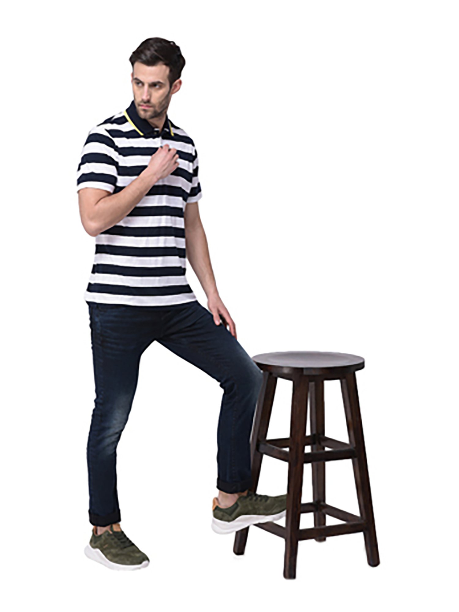 Woods Navy & White Striped Polo T-Shirt