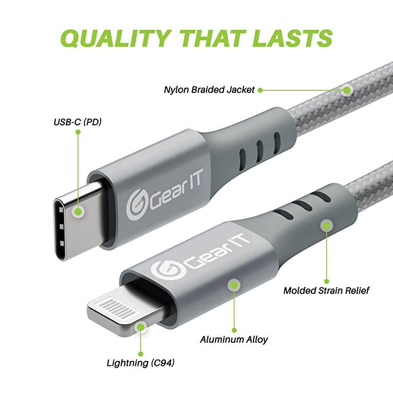 2Pack Lightning to USBC Cable 6ft Mfi Certified Nylon Braided Fast Charging Cable for iPhone 1212 Pro12 Pro Max1111 Pro11 Pro Max12 MiniXRXS MaxXSX iPad Power Delivery Silver