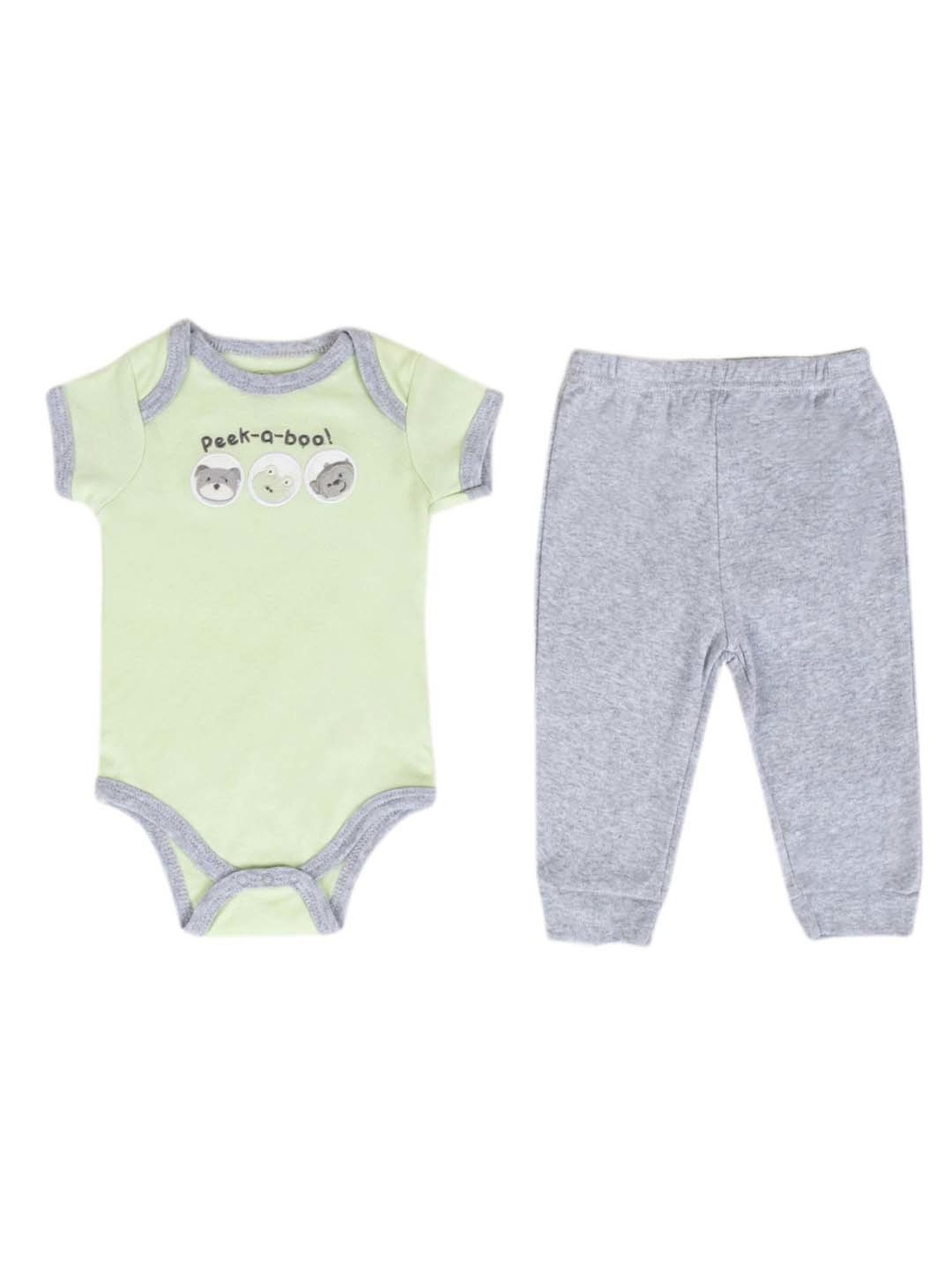 Baby Moo Kids Green & Grey Cotton Printed Bodysuit Set