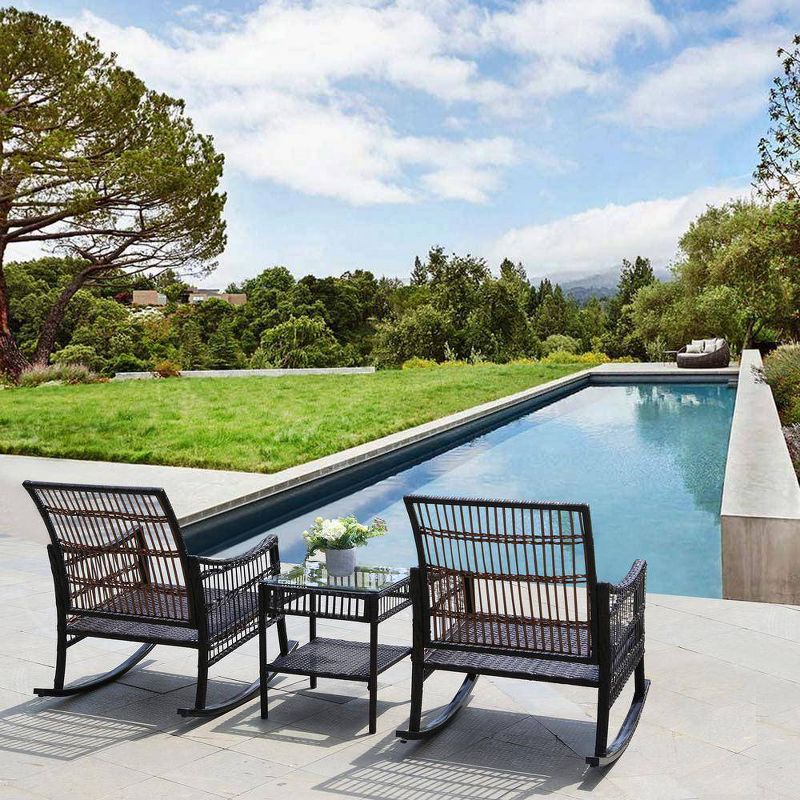 3pc Rattan Seating Group with Cushions - Vasagle