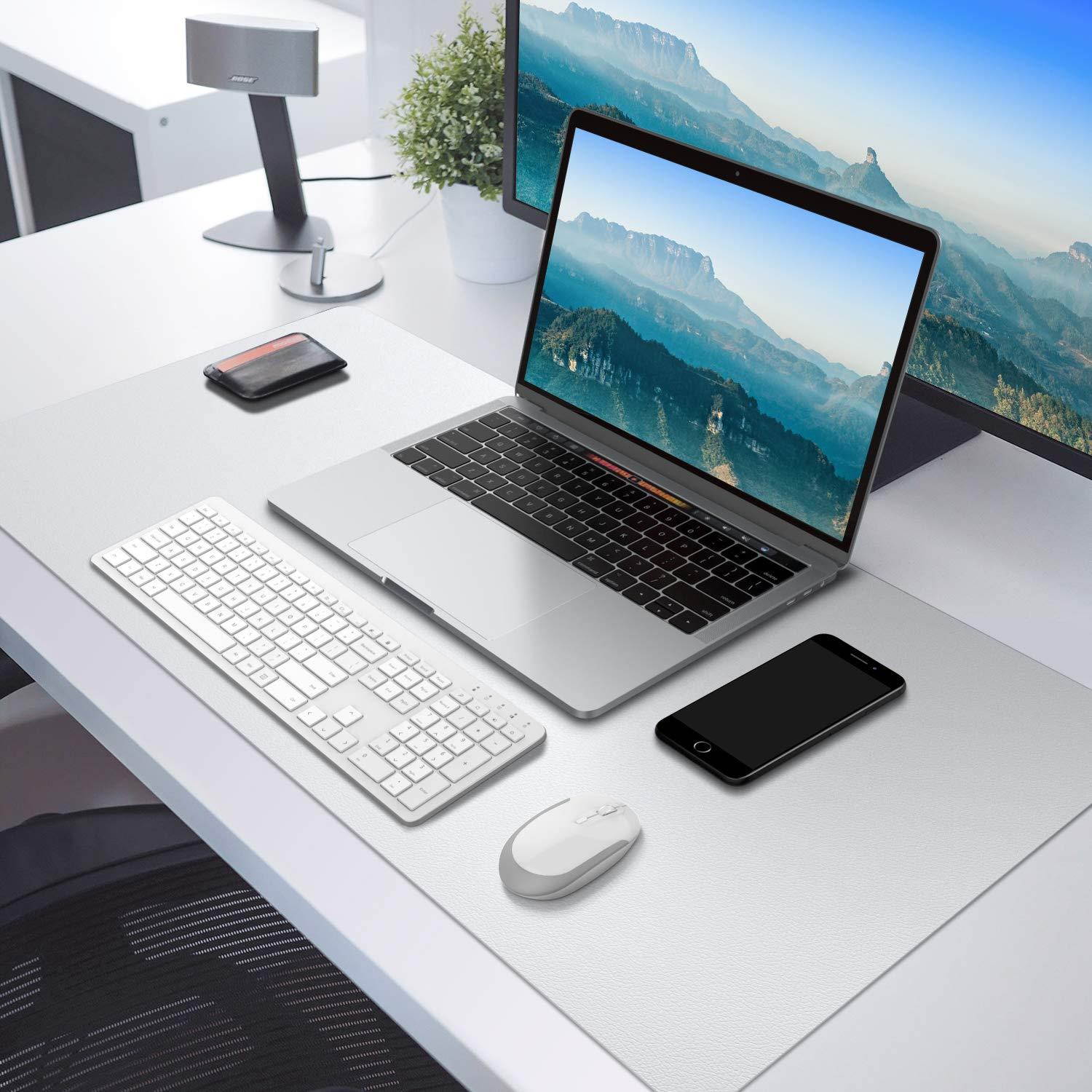 MoKo Computer Desk Mat - PU Large Extended Gaming Mouse Pad, Non-Slip Keyboard Mouse Mat, Waterproof Office Writing Desk Pad Protector, 31.5 x 15.7 x 0.08 Inch - Double Side Light Pink/Silvery Gray