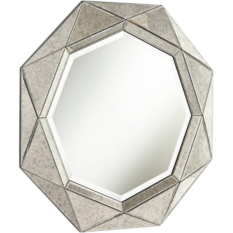 Possini Euro Design Possini Euro Dana 31 1/2" Round Octagon Antiqued Gray Wall Mirror