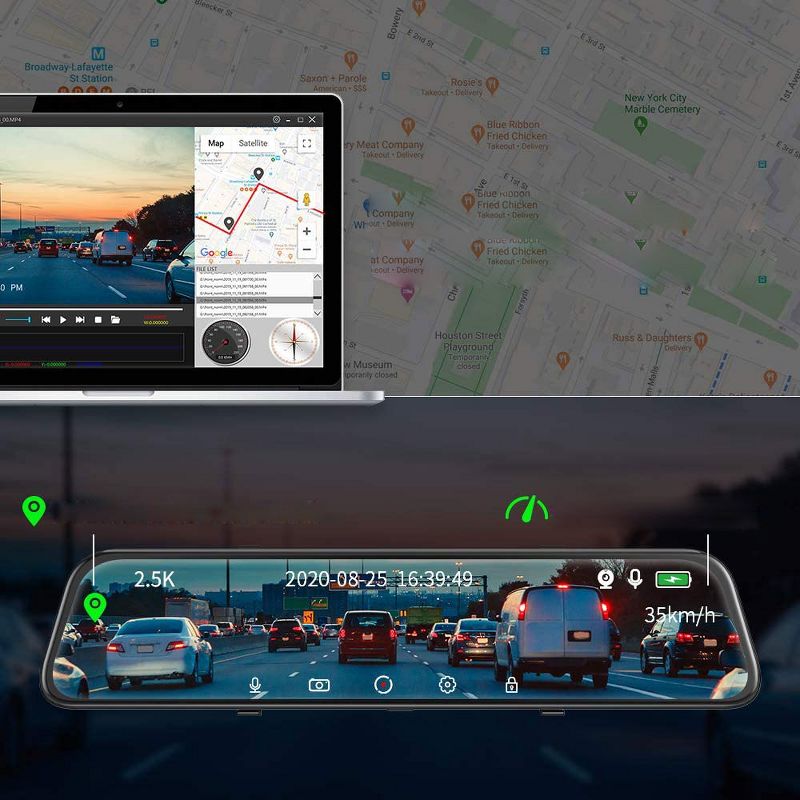 VanTop H612 12" 2.5K Mirror Dash Cam with Voice Control, GPS Tracking, IPS Full Touch Screen Rear View Camera, Parking Monitor