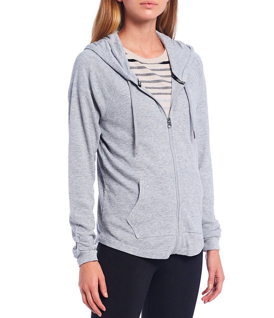 Splendid Knit Zip Up Drawstring Hoodie