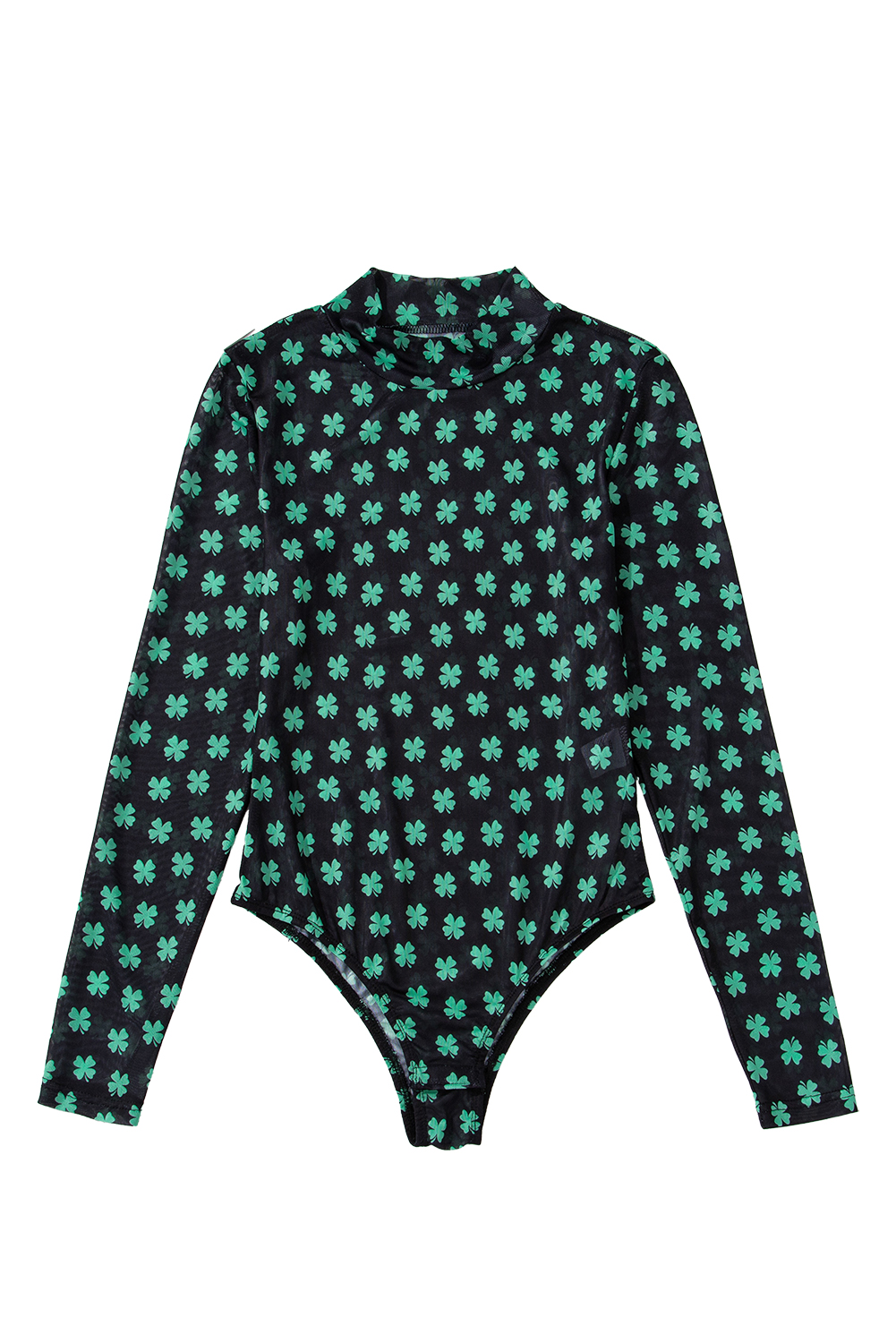 Rose Red Rhinestone Mesh Long Sleeve Bodysuit