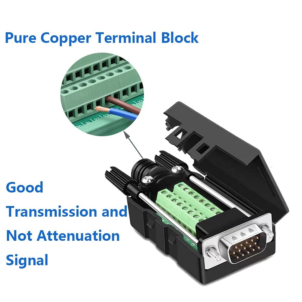 Jienk 4Packs VGA DB15 3 Row Solderless Male/Female Quick Connector 3+9 D-SUB 15 Pin Port Terminal Solderfree Breakout Connector Board with Case Accessories Long Bolts