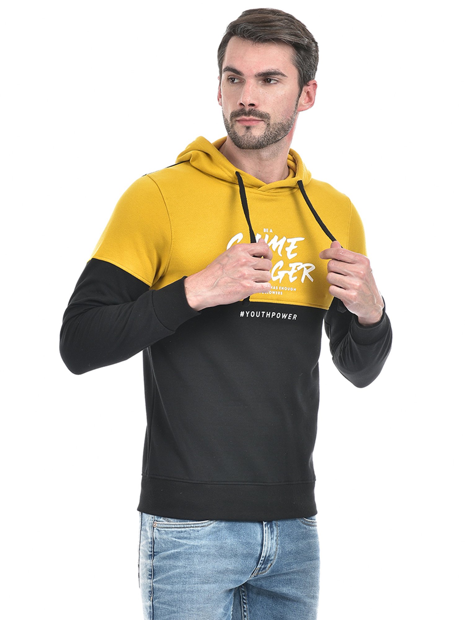 Integriti Mustard & Black Regular Fit Hooded Sweatshirt