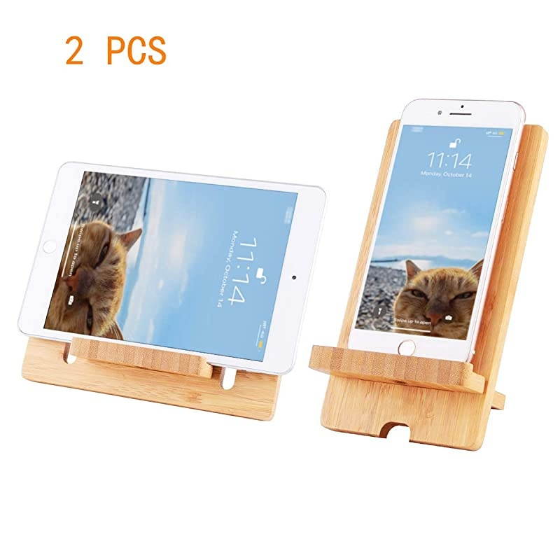 Cell Phone Stand, Desktop Wooden Mobile Phone Holder Natural Bamboo (Stand PCS)