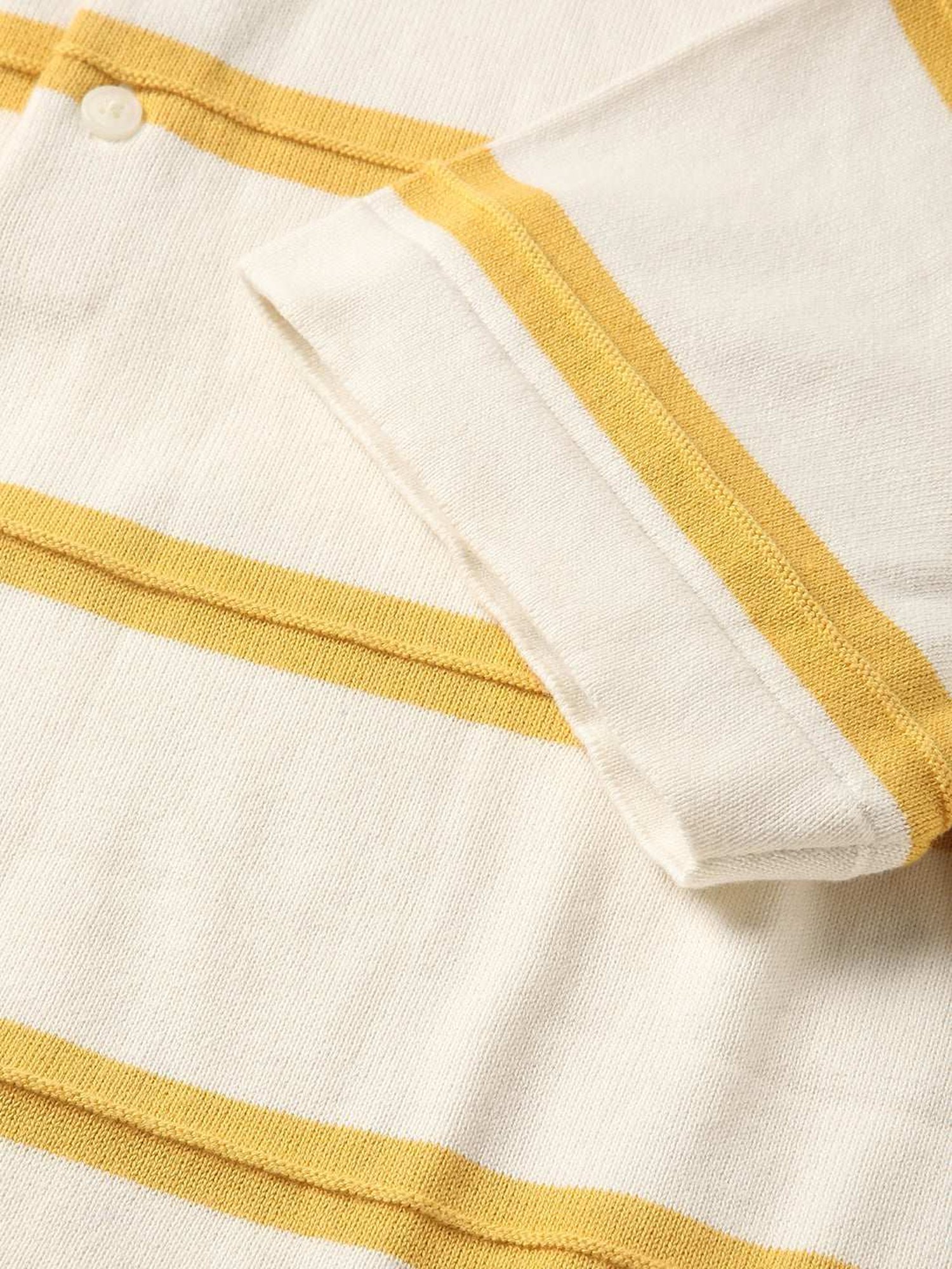 The Bear House Cream Cotton Regular Fit Striped Polo T-Shirt