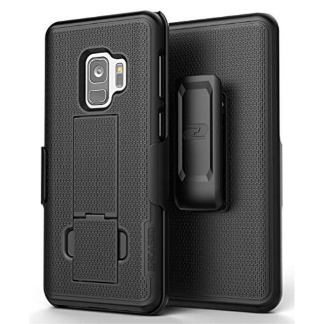 galaxy s9 belt clip case, encased duraclip slim fit holster shell combo w/ rubberized grip finish for samsung galaxy s9  2018 release smooth black