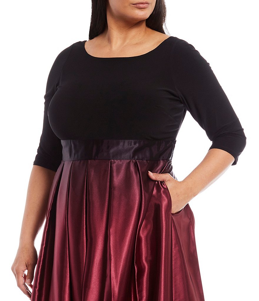 Ignite Evenings Plus Size 3/4 Sleeve Ribbon Belted Detail Ombre Satin Ball Gown