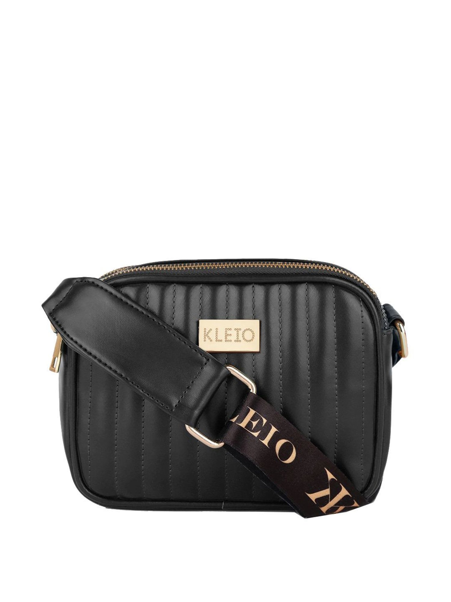 KLEIO Black Textured Medium Sling Handbag