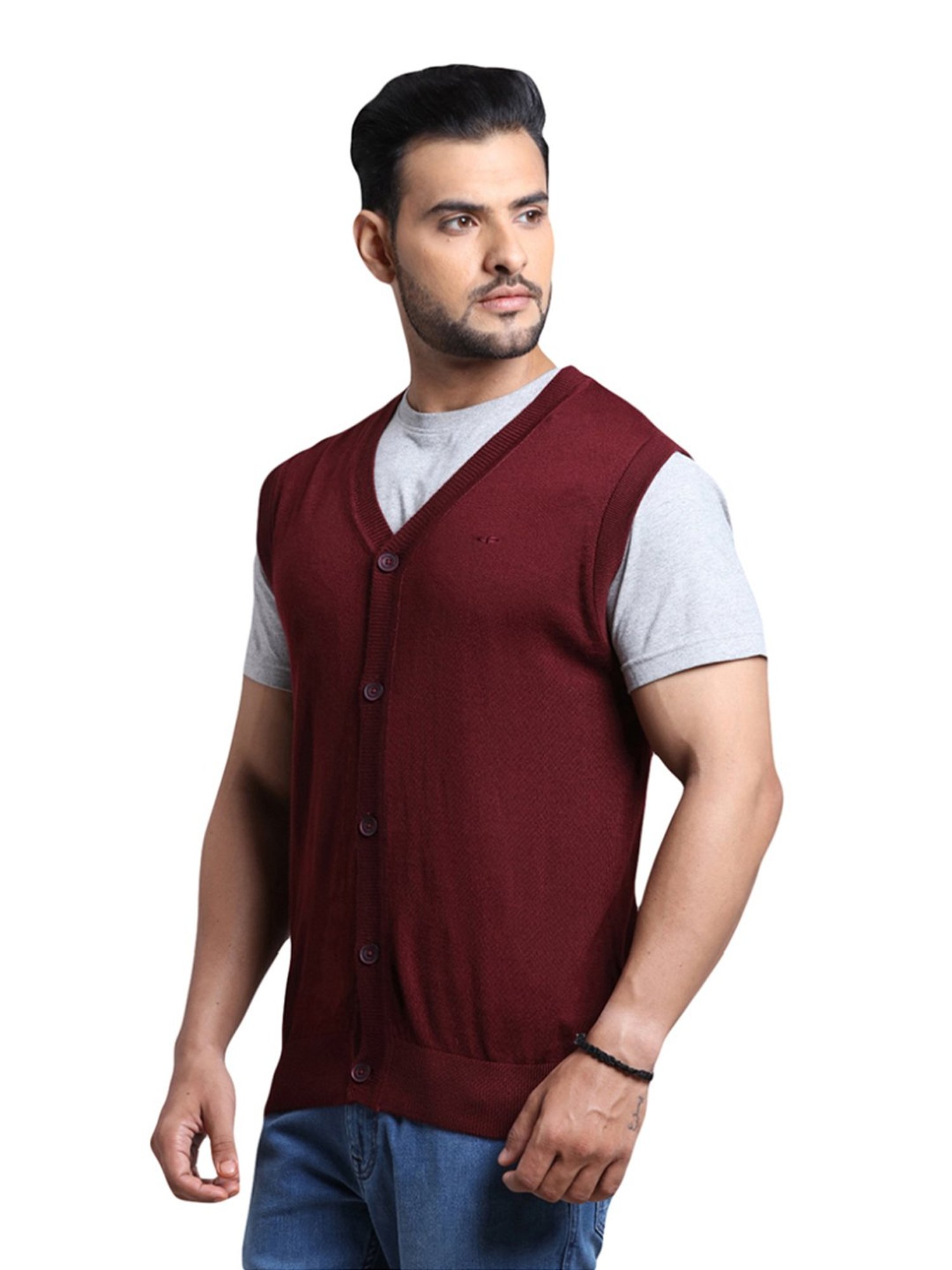 ColorPlus Maroon Regular Fit Cardigan