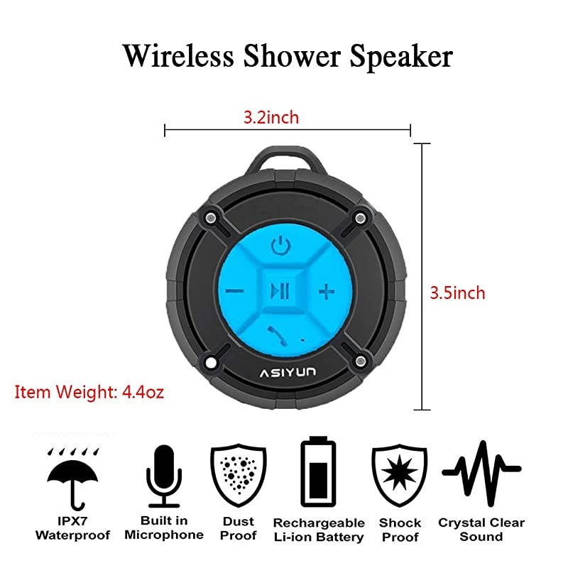 Shower Speaker Waterproof Speaker with 4H Playtime Loud HD Sound Portable Wireless Speaker with Suction Cup amp Sturdy Hook Builtin Mic for Shower Pool Beach OutdoorBlue