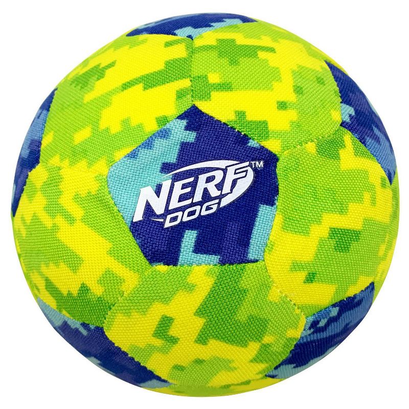 NERF Air Tuff Camo Squeak Soccer Ball Dog Toy - Blue/Green - 5"