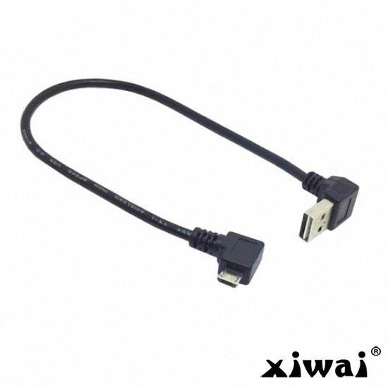 Xiwai USB 2.0 Male to Right Direction Micro USB 5Pin Male Cable Reversible Up & Down Angled 90 Degree 25cm