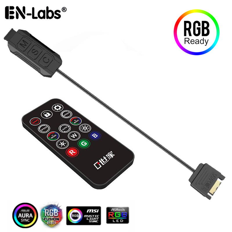 EnLabs Wireless IR Remote 12V RGB Controller,12V 4 Pin to SATA AURA RGB Controller for Cooling Fan,LED Strip,Case Fan RGB SYNC-6.6FT Distance Using