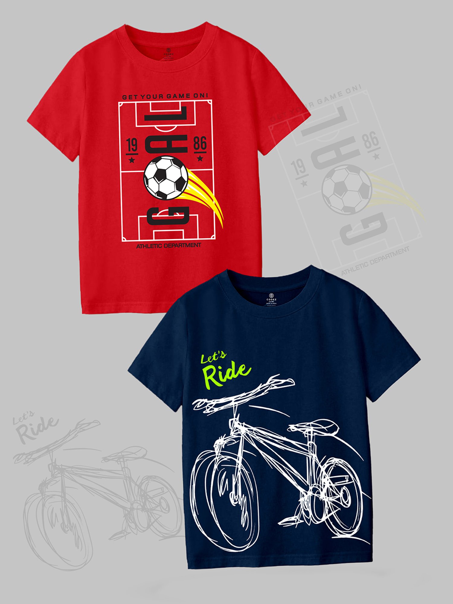 Codez Kids Red & Navy Printed T-Shirt (Pack Of 2)