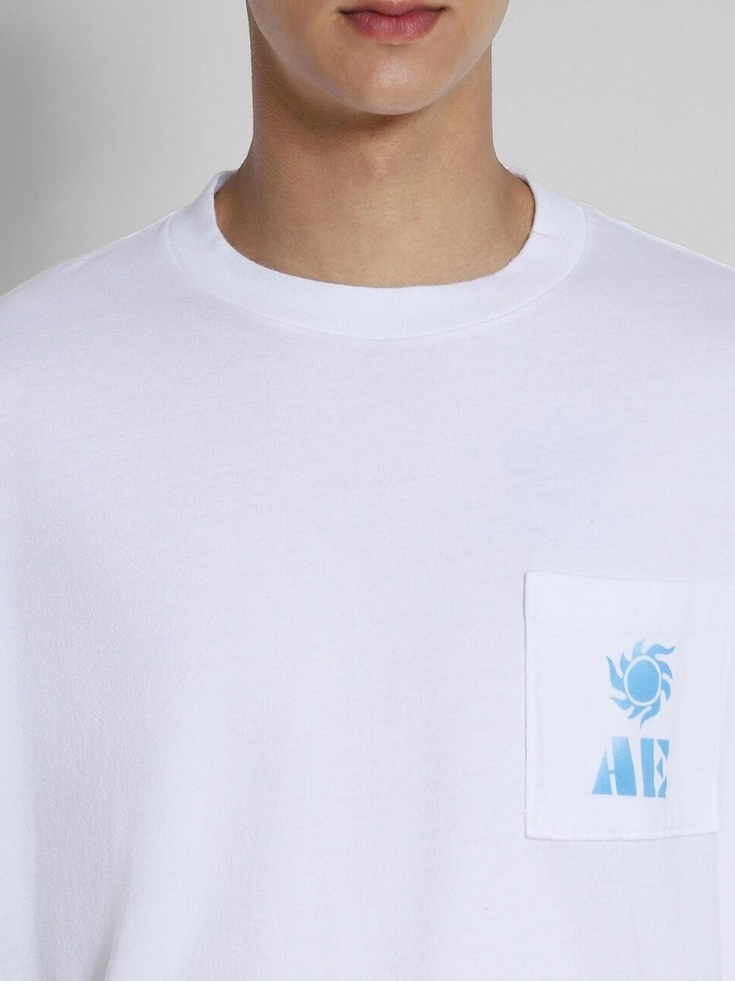 American Eagle White Cotton Oversized Fit Printed T-Shirt