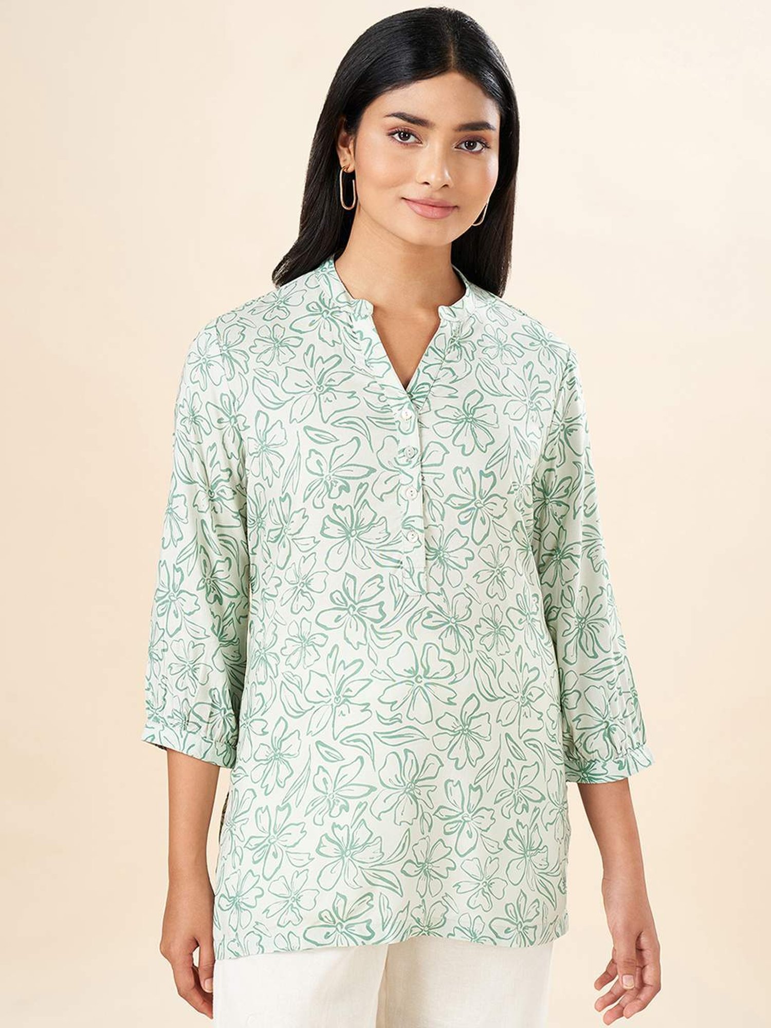 Akkriti by Pantaloons White Floral Print Tunic