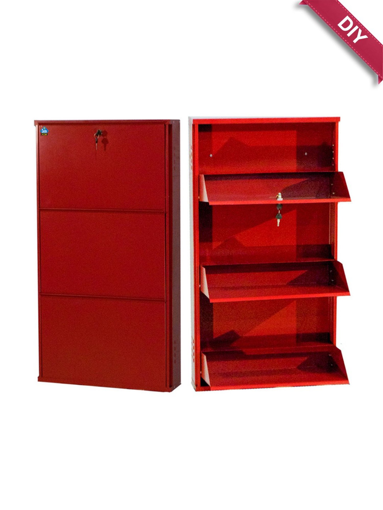 Delite Kom Metal Shoe Rack - 20" 3 Shelf, Brick Red, PowderCoat, Wall Mount, DIY