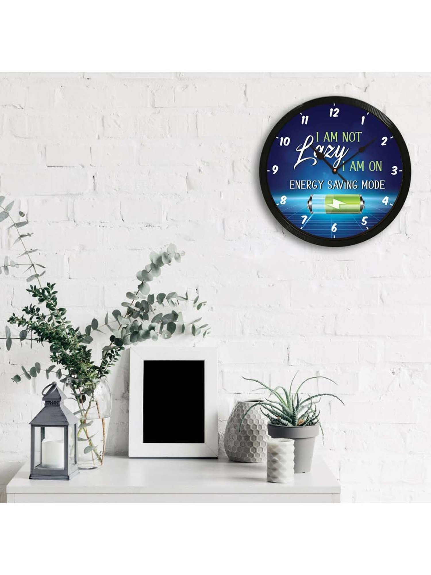 eCraftIndia 'I Am Not Lazy...' Designer Round Analog Black Wall Clock