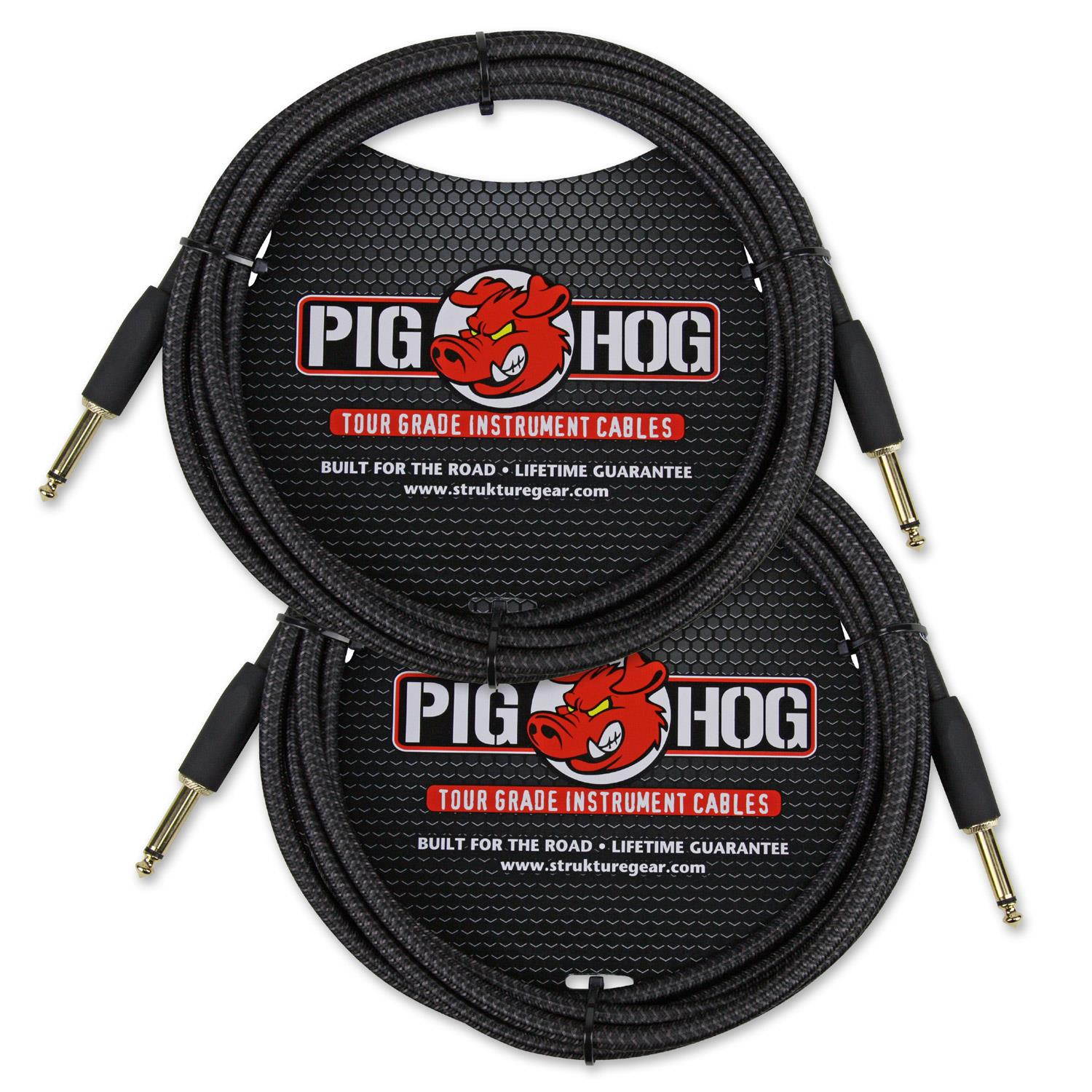 Pig Hog PCH10BK Black Woven Instrument Cable, 10ft (2-Pack)