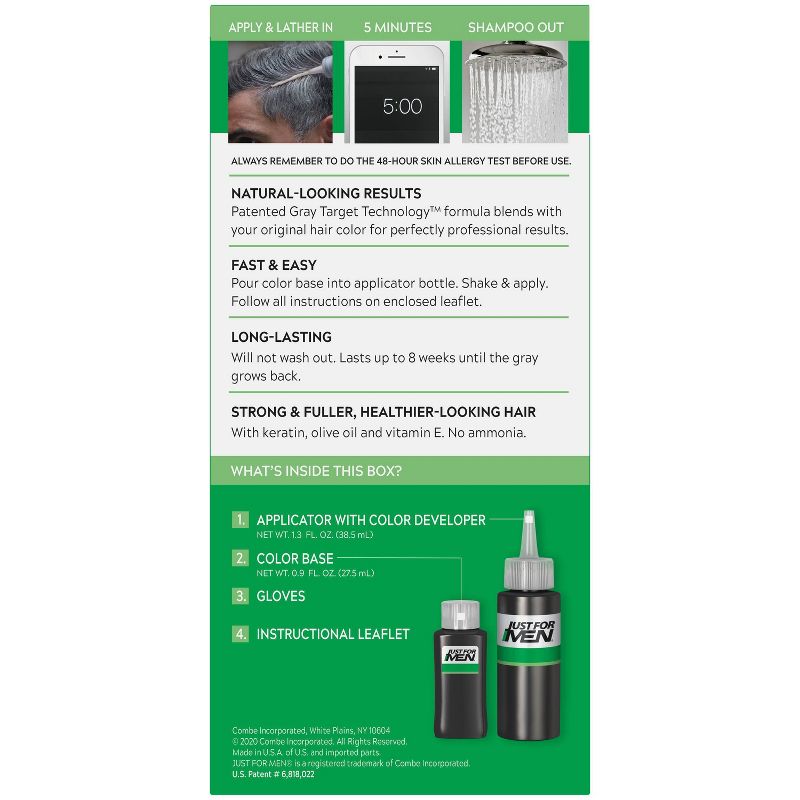 Just For Men Shampoo-In Color Gray Hair Coloring for Men - Jet Black - H-60